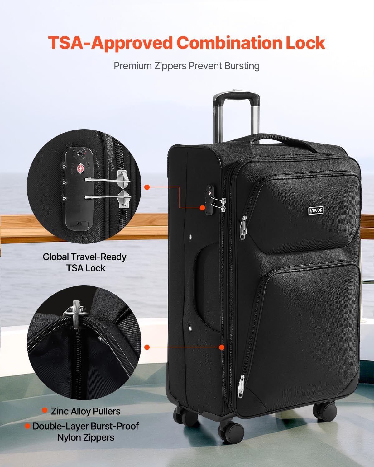 Softside Expandable Luggage with Spinner Wheels, 24-Inch Softside Checked Medium Luggage, Lightweight Checked Suitcase with Expandable Zippered Pocket and TSA Lock, Black