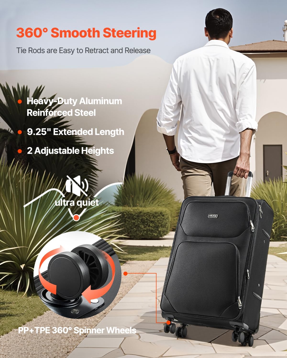 Softside Expandable Luggage with Spinner Wheels, 24-Inch Softside Checked Medium Luggage, Lightweight Checked Suitcase with Expandable Zippered Pocket and TSA Lock, Black