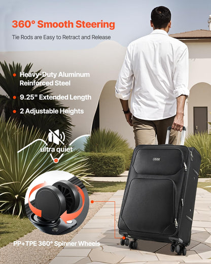 Softside Expandable Luggage with Spinner Wheels, 24-Inch Softside Checked Medium Luggage, Lightweight Checked Suitcase with Expandable Zippered Pocket and TSA Lock, Black