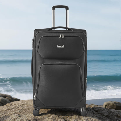 Softside Expandable Luggage with Spinner Wheels, 24-Inch Softside Checked Medium Luggage, Lightweight Checked Suitcase with Expandable Zippered Pocket and TSA Lock, Black