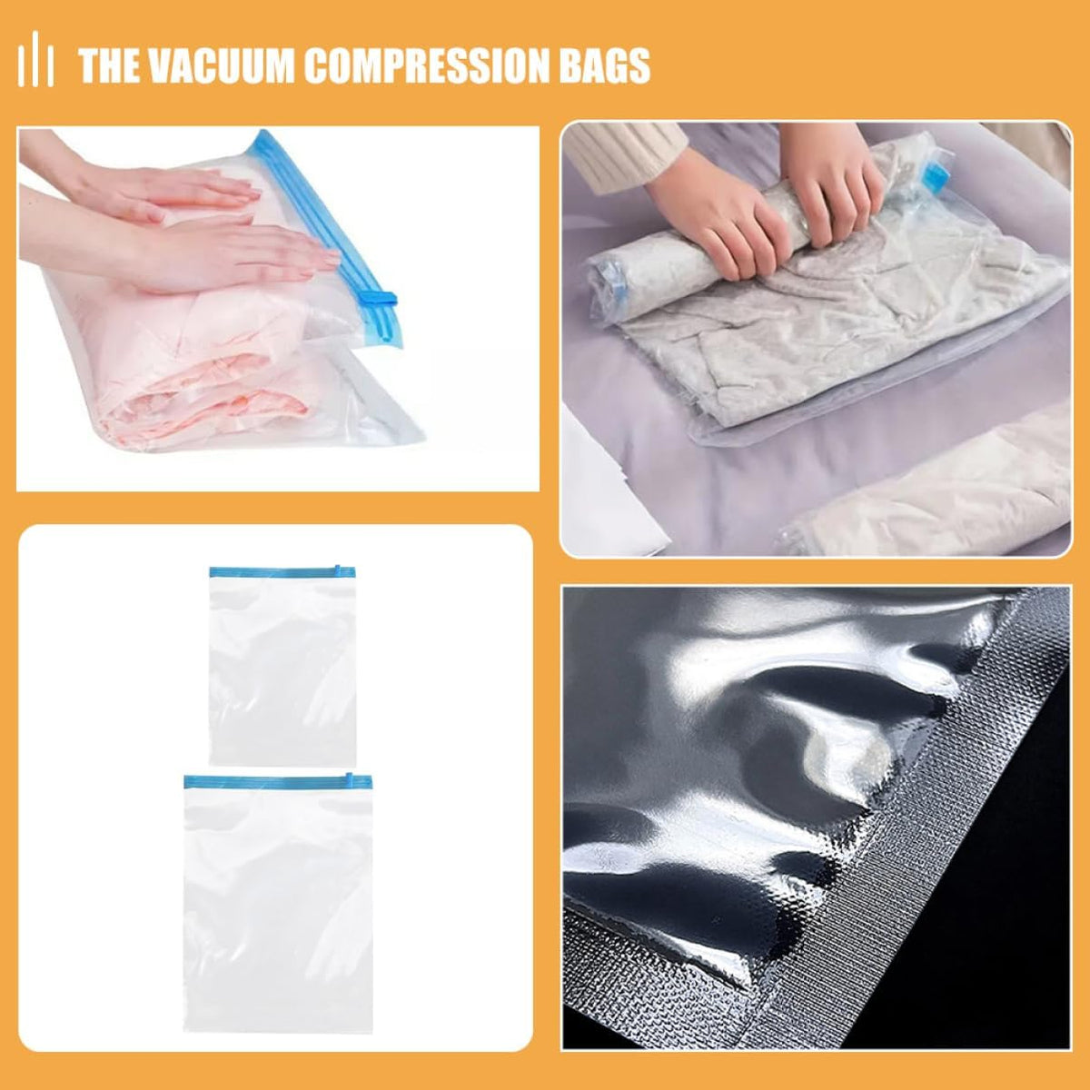 12pcs Reusable Hand Roll up Travel Compression Bags Vacuum Storage Bags for Clothes Maximize Luggage Space and Keep Items Dry and Organized