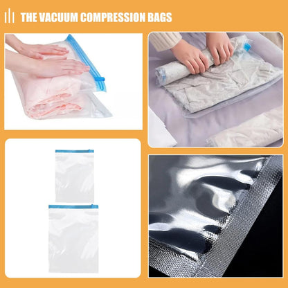12pcs Reusable Hand Roll up Travel Compression Bags Vacuum Storage Bags for Clothes Maximize Luggage Space and Keep Items Dry and Organized