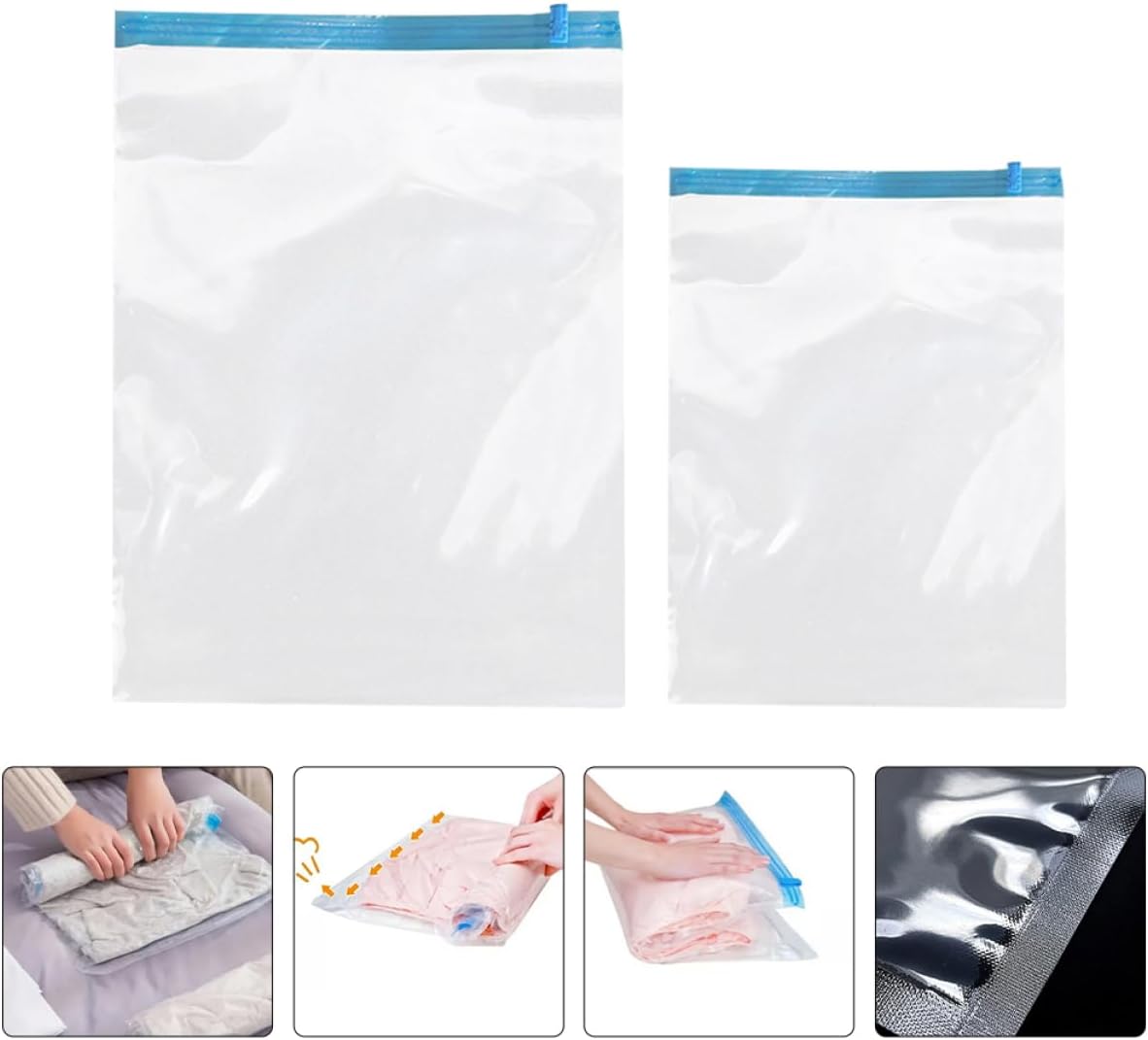 12pcs Reusable Hand Roll up Travel Compression Bags Vacuum Storage Bags for Clothes Maximize Luggage Space and Keep Items Dry and Organized