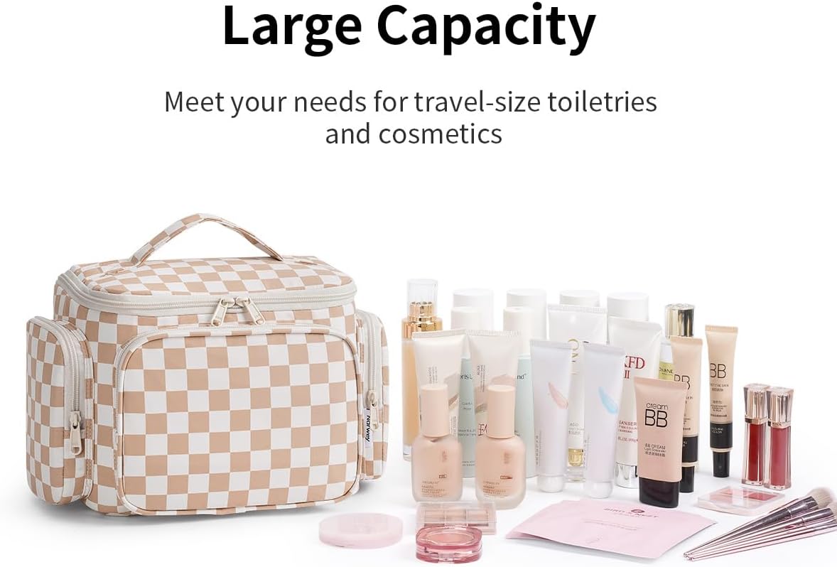 Hanging Travel Toiletry Bag for Women, Large Makeup Bag, Wide Open Cosmetic Bag, Multiple Organized Pocket, Wet Pocket for Towel, Portable Bathroom Travel Bag for Toiletries, Essentials