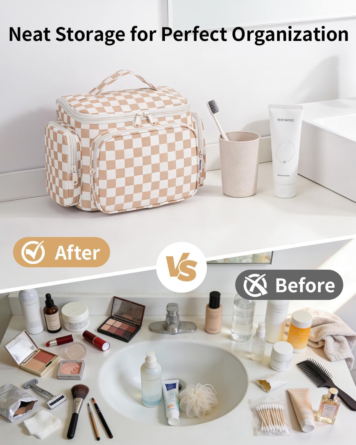 Hanging Travel Toiletry Bag for Women, Large Makeup Bag, Wide Open Cosmetic Bag, Multiple Organized Pocket, Wet Pocket for Towel, Portable Bathroom Travel Bag for Toiletries, Essentials