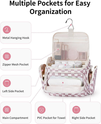 Hanging Travel Toiletry Bag for Women, Large Makeup Bag, Wide Open Cosmetic Bag, Multiple Organized Pocket, Wet Pocket for Towel, Portable Bathroom Travel Bag for Toiletries, Essentials