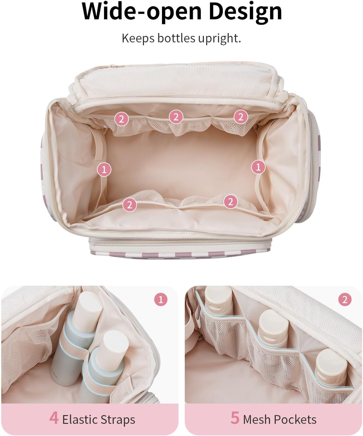 Hanging Travel Toiletry Bag for Women, Large Makeup Bag, Wide Open Cosmetic Bag, Multiple Organized Pocket, Wet Pocket for Towel, Portable Bathroom Travel Bag for Toiletries, Essentials