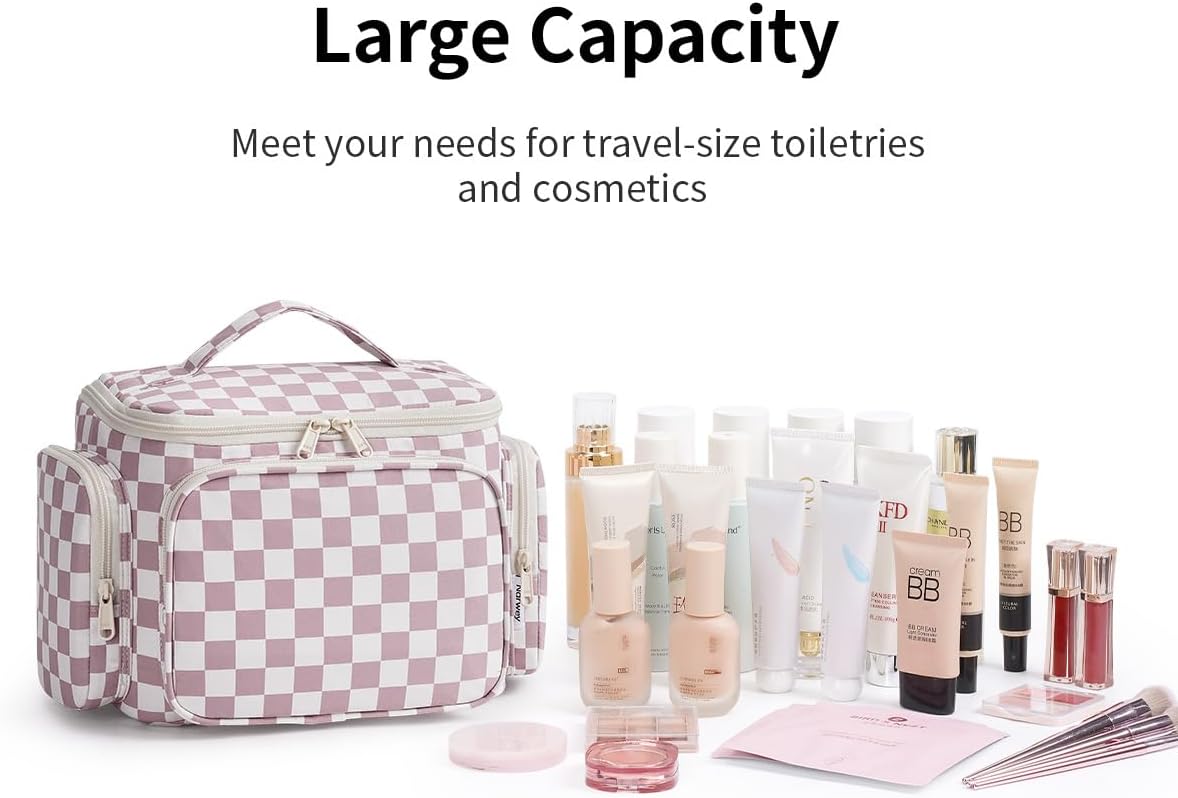 Hanging Travel Toiletry Bag for Women, Large Makeup Bag, Wide Open Cosmetic Bag, Multiple Organized Pocket, Wet Pocket for Towel, Portable Bathroom Travel Bag for Toiletries, Essentials