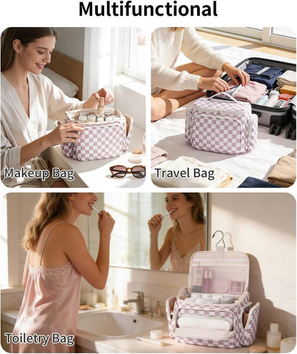 Hanging Travel Toiletry Bag for Women, Large Makeup Bag, Wide Open Cosmetic Bag, Multiple Organized Pocket, Wet Pocket for Towel, Portable Bathroom Travel Bag for Toiletries, Essentials