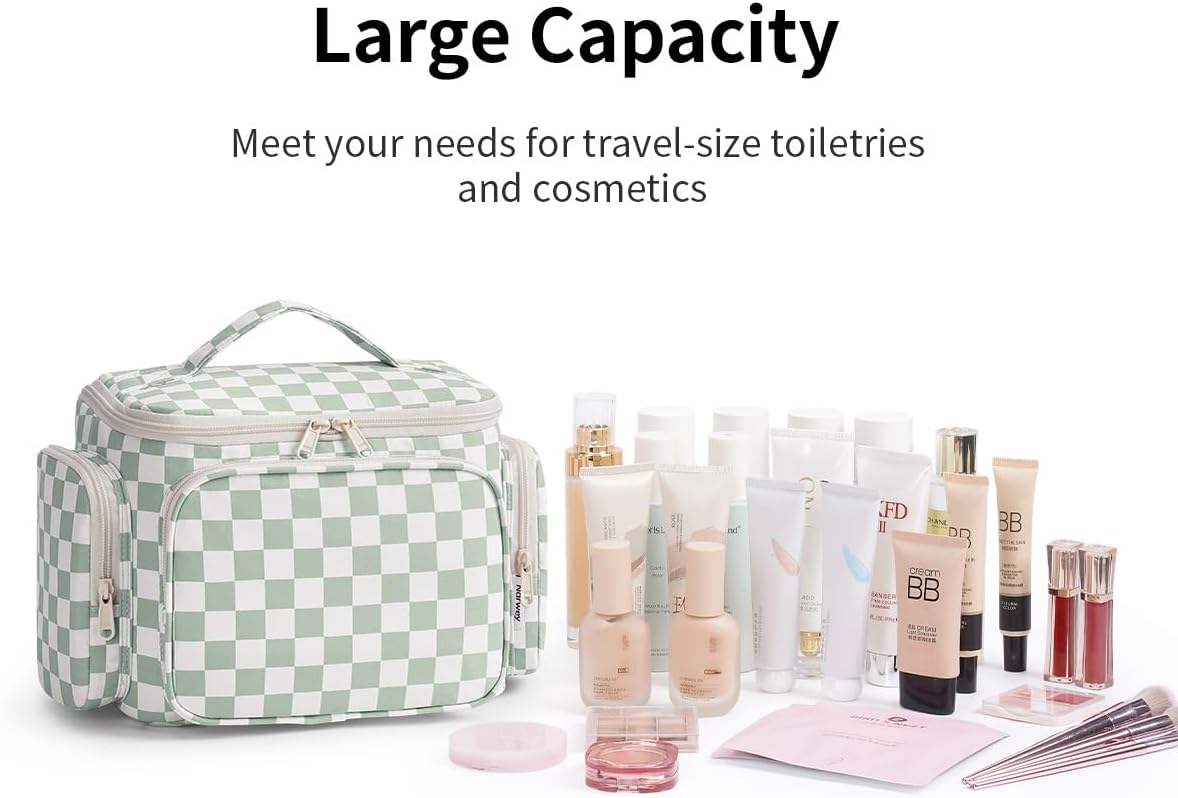 Hanging Travel Toiletry Bag for Women, Large Makeup Bag, Wide Open Cosmetic Bag, Multiple Organized Pocket, Wet Pocket for Towel, Portable Bathroom Travel Bag for Toiletries, Essentials