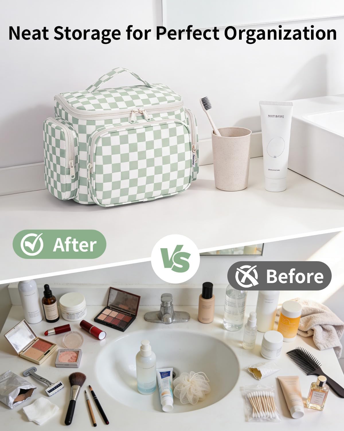 Hanging Travel Toiletry Bag for Women, Large Makeup Bag, Wide Open Cosmetic Bag, Multiple Organized Pocket, Wet Pocket for Towel, Portable Bathroom Travel Bag for Toiletries, Essentials