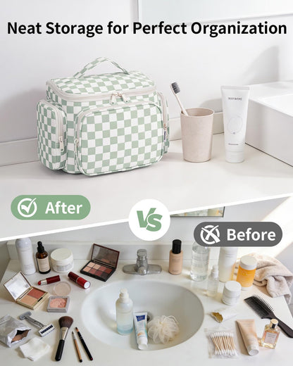 Hanging Travel Toiletry Bag for Women, Large Makeup Bag, Wide Open Cosmetic Bag, Multiple Organized Pocket, Wet Pocket for Towel, Portable Bathroom Travel Bag for Toiletries, Essentials