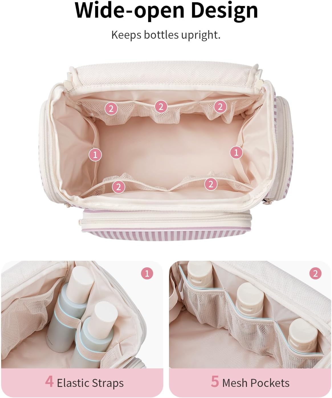 Hanging Travel Toiletry Bag for Women, Large Makeup Bag, Wide Open Cosmetic Bag, Multiple Organized Pocket, Wet Pocket for Towel, Portable Bathroom Travel Bag for Toiletries, Essentials