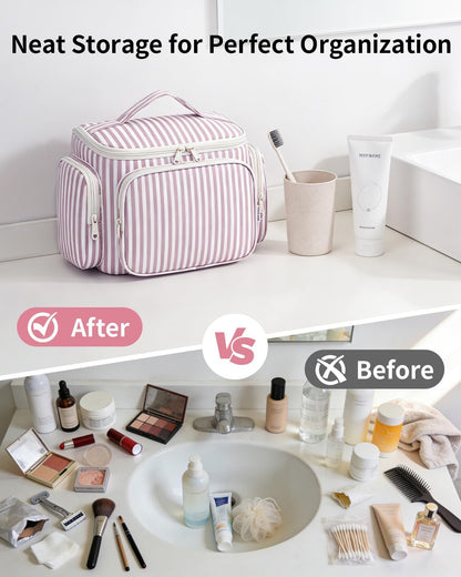 Hanging Travel Toiletry Bag for Women, Large Makeup Bag, Wide Open Cosmetic Bag, Multiple Organized Pocket, Wet Pocket for Towel, Portable Bathroom Travel Bag for Toiletries, Essentials