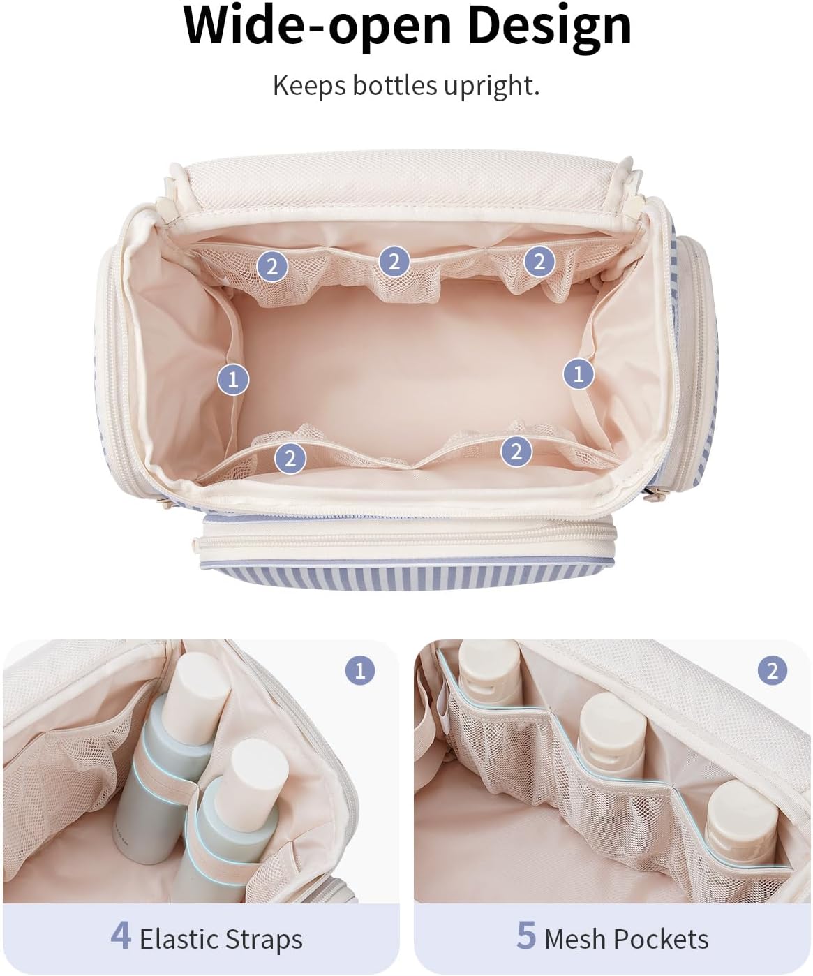 Hanging Travel Toiletry Bag for Women, Large Makeup Bag, Wide Open Cosmetic Bag, Multiple Organized Pocket, Wet Pocket for Towel, Portable Bathroom Travel Bag for Toiletries, Essentials