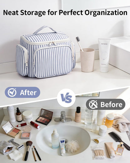 Hanging Travel Toiletry Bag for Women, Large Makeup Bag, Wide Open Cosmetic Bag, Multiple Organized Pocket, Wet Pocket for Towel, Portable Bathroom Travel Bag for Toiletries, Essentials