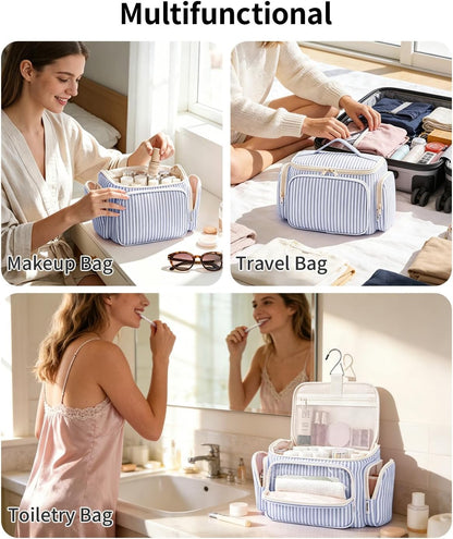 Hanging Travel Toiletry Bag for Women, Large Makeup Bag, Wide Open Cosmetic Bag, Multiple Organized Pocket, Wet Pocket for Towel, Portable Bathroom Travel Bag for Toiletries, Essentials