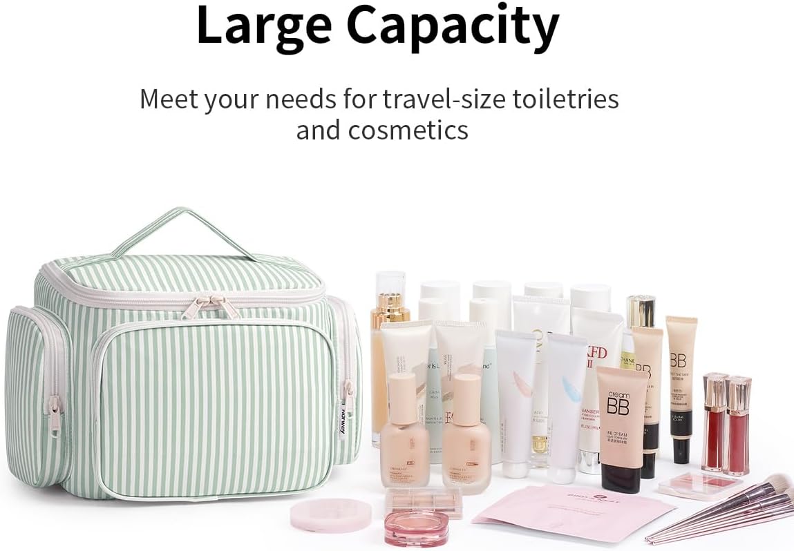 Hanging Travel Toiletry Bag for Women, Large Makeup Bag, Wide Open Cosmetic Bag, Multiple Organized Pocket, Wet Pocket for Towel, Portable Bathroom Travel Bag for Toiletries, Essentials