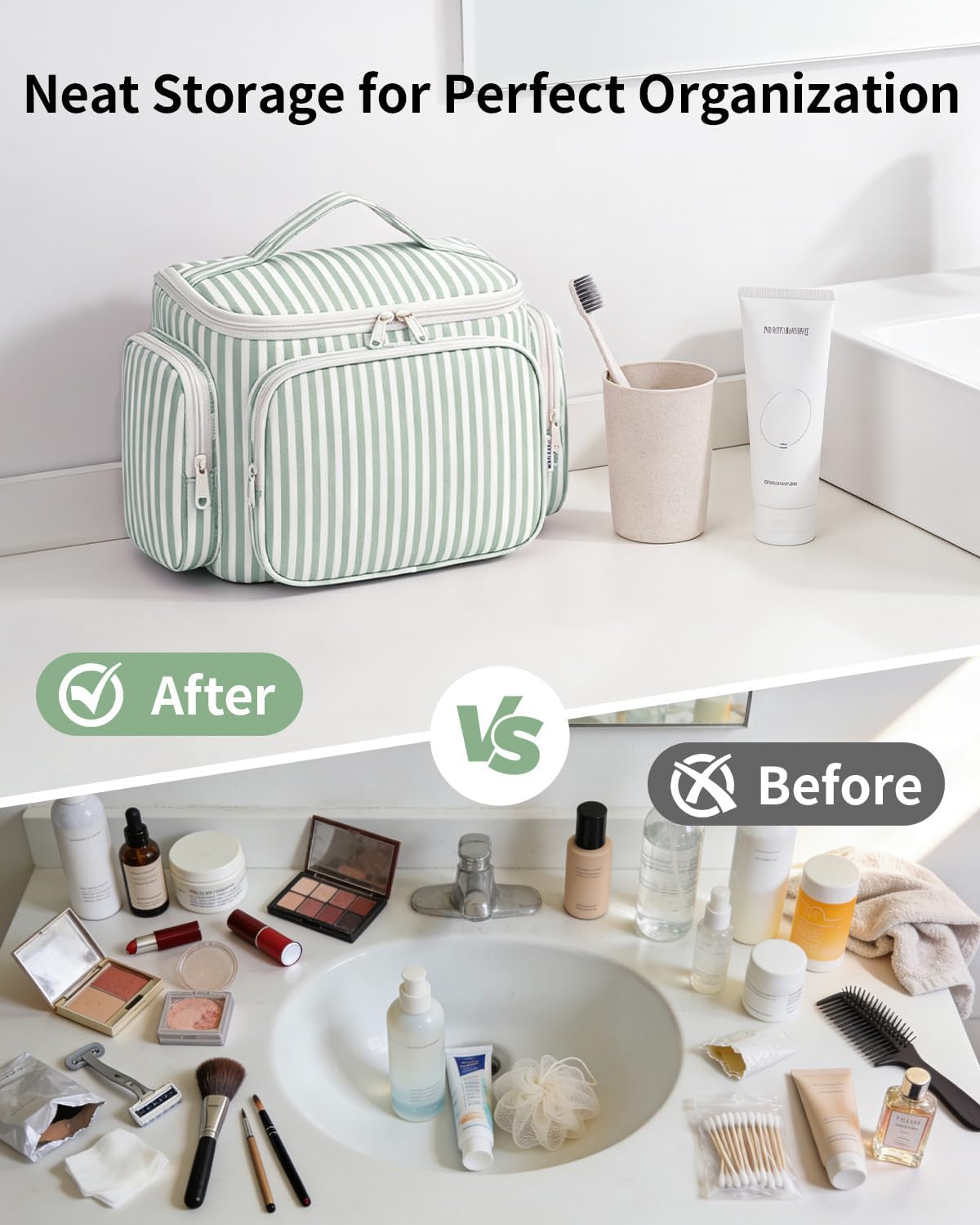 Hanging Travel Toiletry Bag for Women, Large Makeup Bag, Wide Open Cosmetic Bag, Multiple Organized Pocket, Wet Pocket for Towel, Portable Bathroom Travel Bag for Toiletries, Essentials