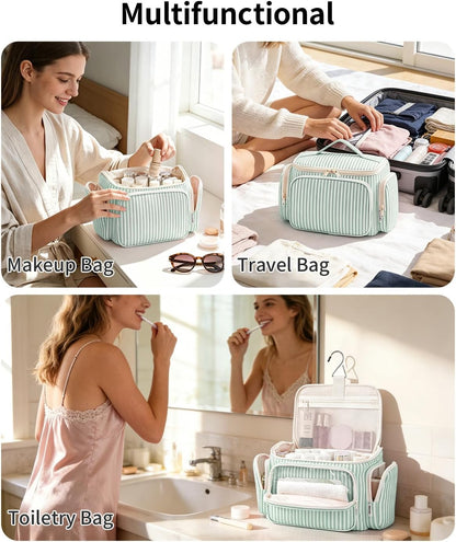 Hanging Travel Toiletry Bag for Women, Large Makeup Bag, Wide Open Cosmetic Bag, Multiple Organized Pocket, Wet Pocket for Towel, Portable Bathroom Travel Bag for Toiletries, Essentials