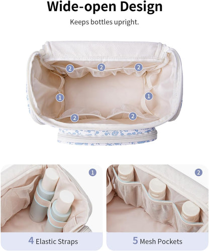 Hanging Travel Toiletry Bag for Women, Large Makeup Bag, Wide Open Cosmetic Bag, Multiple Organized Pocket, Wet Pocket for Towel, Portable Bathroom Travel Bag for Toiletries, Essentials