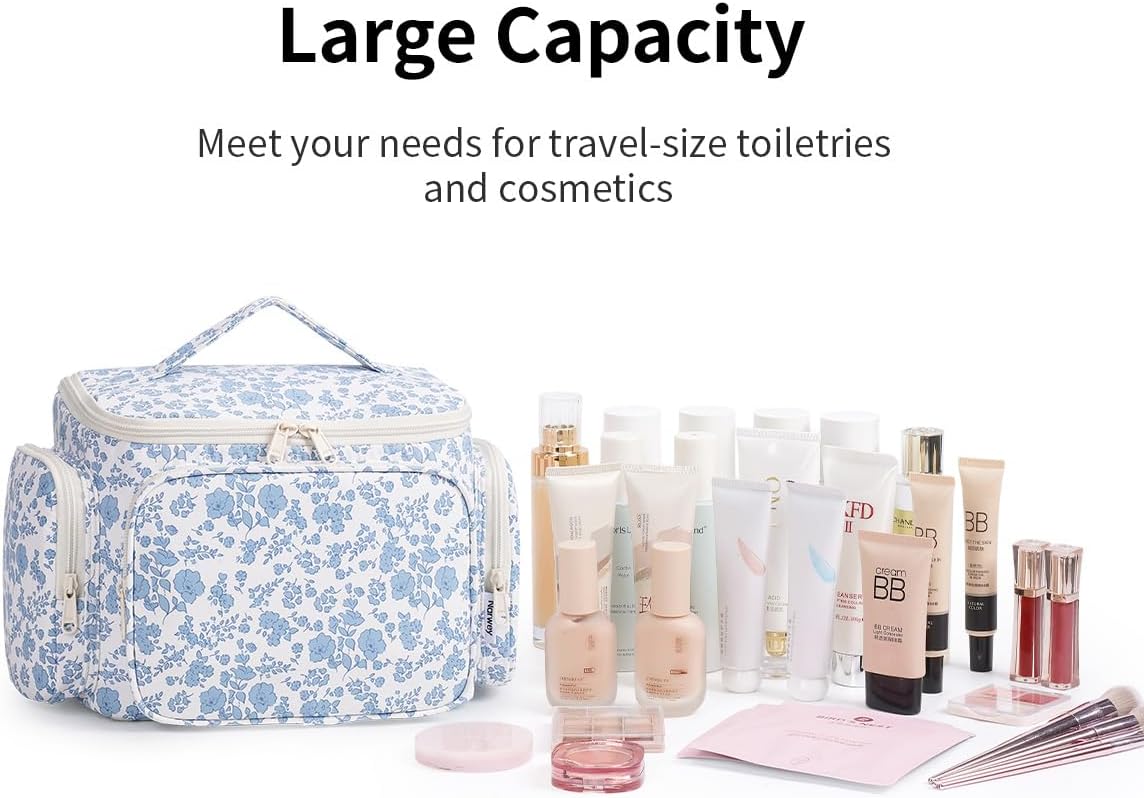Hanging Travel Toiletry Bag for Women, Large Makeup Bag, Wide Open Cosmetic Bag, Multiple Organized Pocket, Wet Pocket for Towel, Portable Bathroom Travel Bag for Toiletries, Essentials