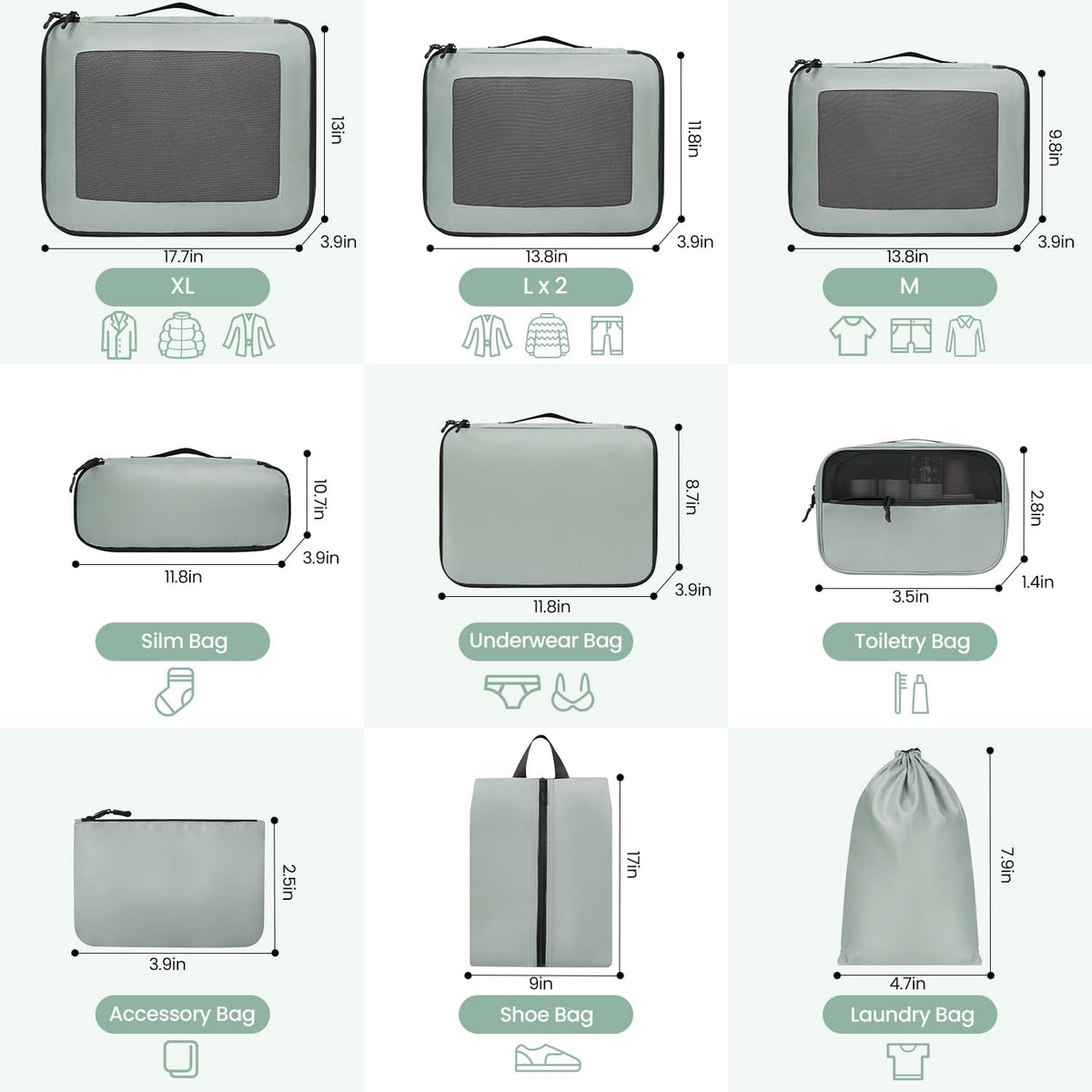 Mesh Packing Cubes for Travel, Durable Luggage Organizer with Sturdy Material and Double Zippers, Comprehensive Set for Travel Accessories Storage, teal