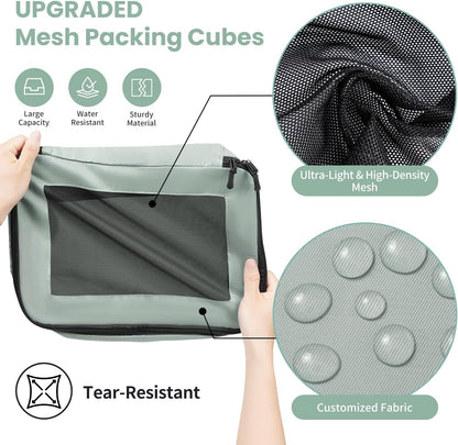 Mesh Packing Cubes for Travel, Durable Luggage Organizer with Sturdy Material and Double Zippers, Comprehensive Set for Travel Accessories Storage, teal