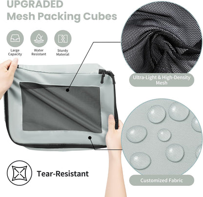 Mesh Packing Cubes for Travel, Durable Luggage Organizer with Sturdy Material and Double Zippers, Comprehensive Set for Travel Accessories Storage, teal
