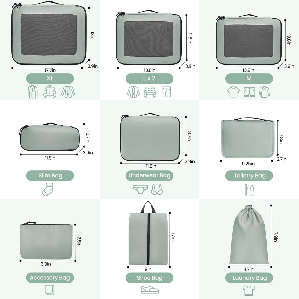 Mesh Packing Cubes for Travel, Durable Luggage Organizer with Sturdy Material and Double Zippers, Comprehensive Set for Travel Accessories Storage, teal