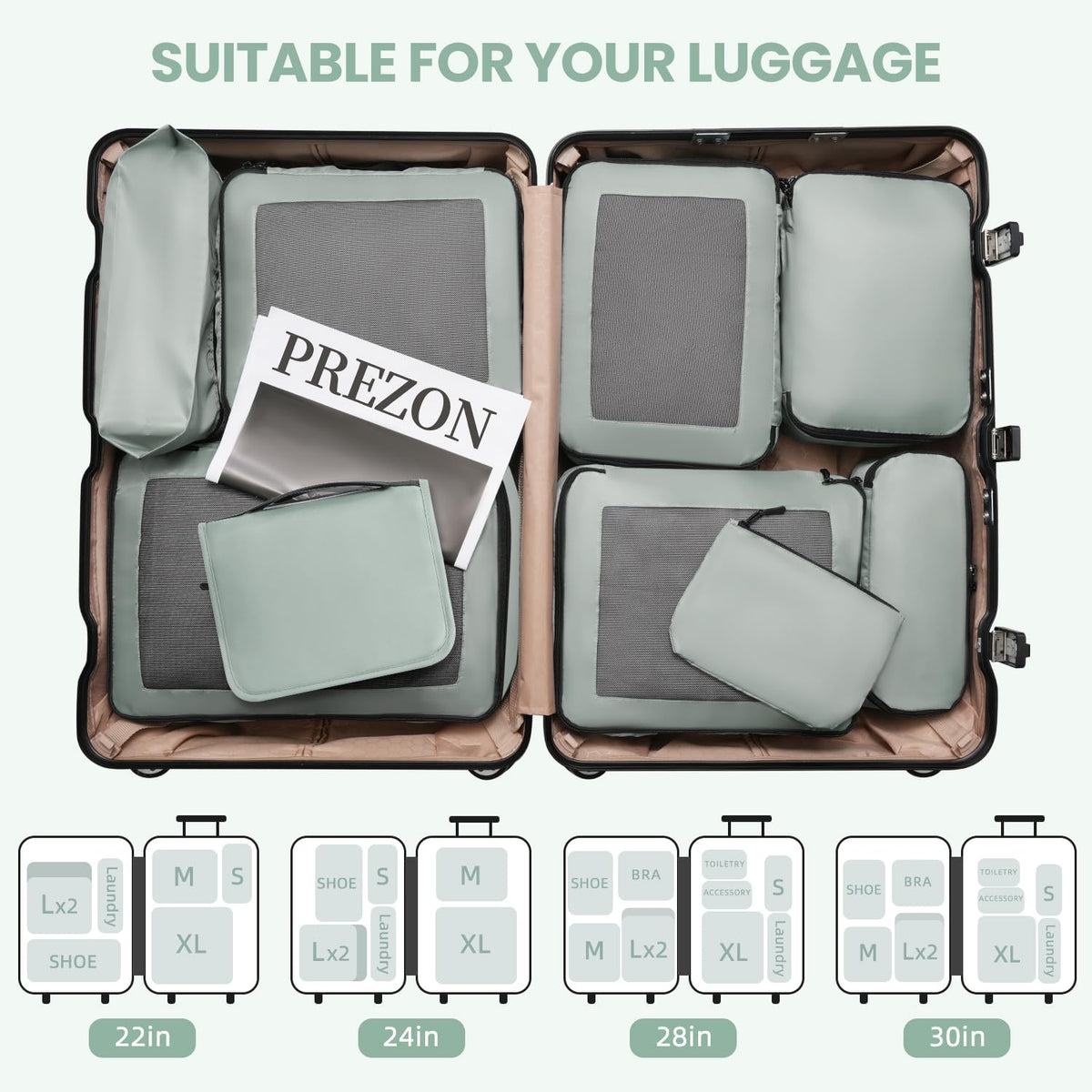 Mesh Packing Cubes for Travel, Durable Luggage Organizer with Sturdy Material and Double Zippers, Comprehensive Set for Travel Accessories Storage, teal