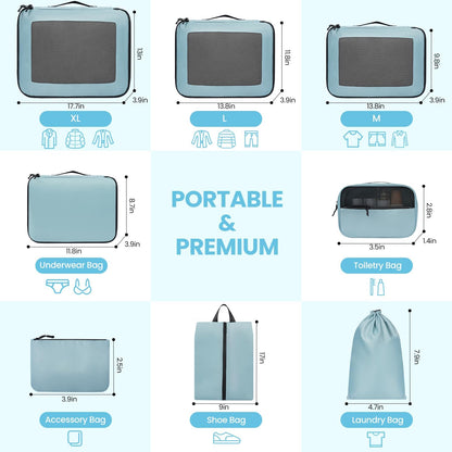 Mesh Packing Cubes for Travel, Durable Luggage Organizer with Sturdy Material and Double Zippers, Comprehensive Set for Travel Accessories Storage, teal