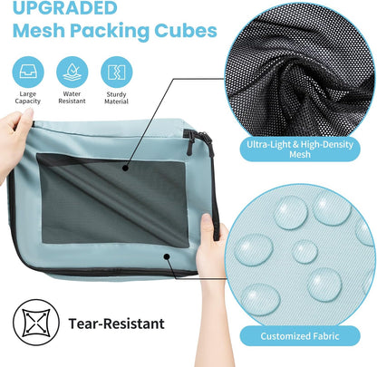 Mesh Packing Cubes for Travel, Durable Luggage Organizer with Sturdy Material and Double Zippers, Comprehensive Set for Travel Accessories Storage, teal