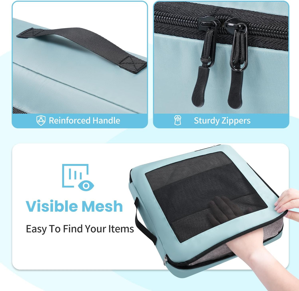 Mesh Packing Cubes for Travel, Durable Luggage Organizer with Sturdy Material and Double Zippers, Comprehensive Set for Travel Accessories Storage, teal