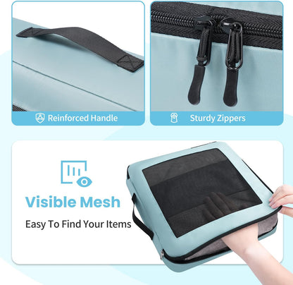 Mesh Packing Cubes for Travel, Durable Luggage Organizer with Sturdy Material and Double Zippers, Comprehensive Set for Travel Accessories Storage, teal