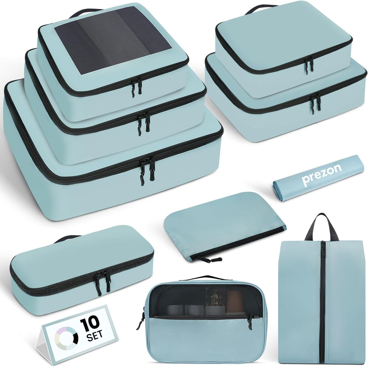 Mesh Packing Cubes for Travel, Durable Luggage Organizer with Sturdy Material and Double Zippers, Comprehensive Set for Travel Accessories Storage, teal