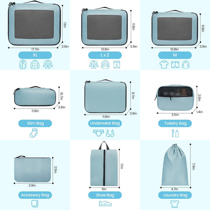 Mesh Packing Cubes for Travel, Durable Luggage Organizer with Sturdy Material and Double Zippers, Comprehensive Set for Travel Accessories Storage, teal