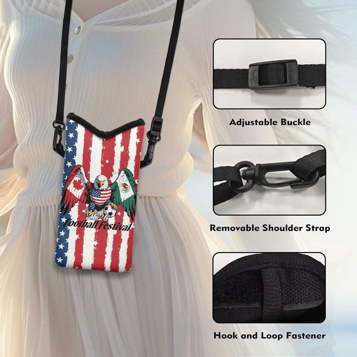 Adjustable Crossbody Phone Bag with Hook & Loop Strap Hand Free Cell Phone Bag for Women Men Running Travel Essentials