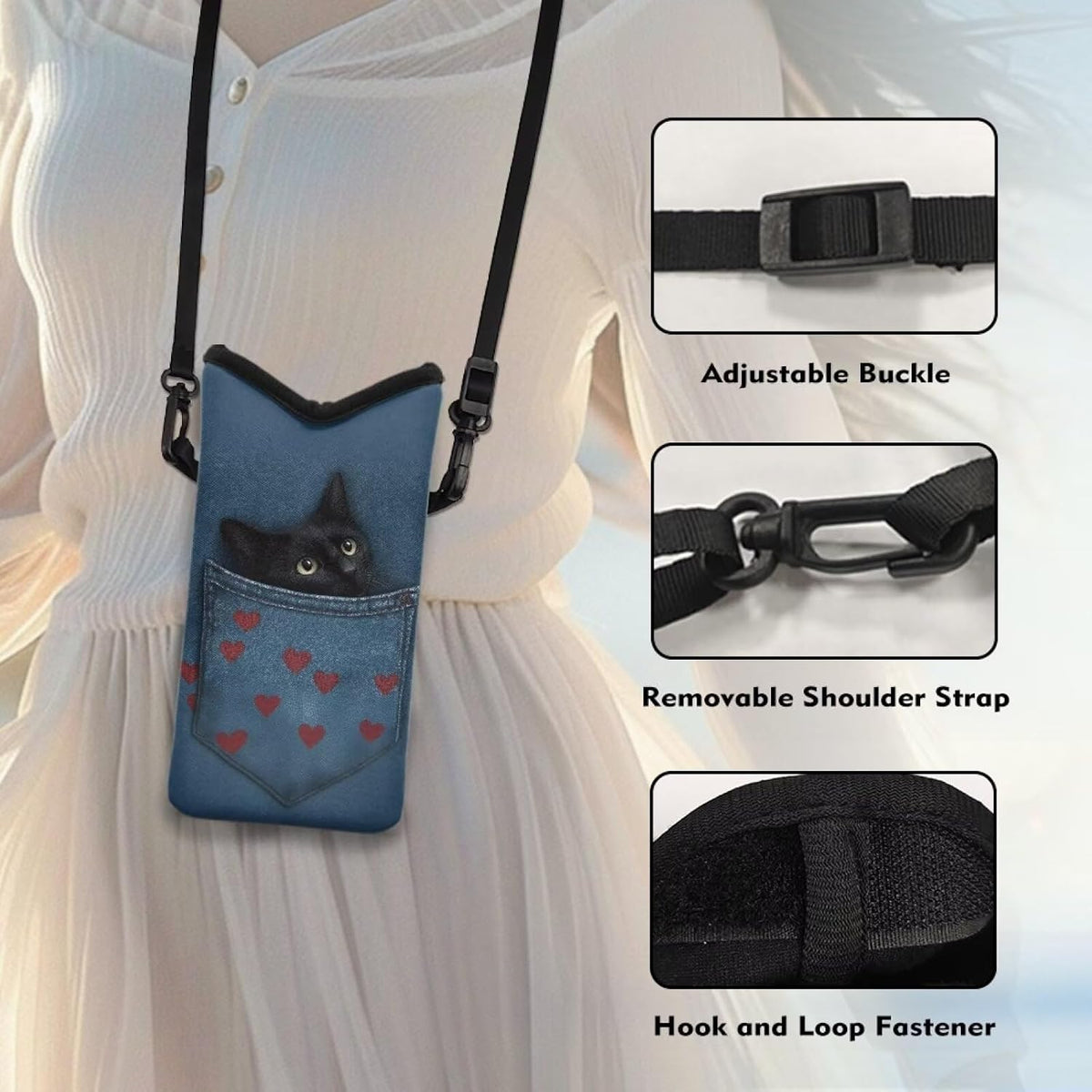 Adjustable Crossbody Phone Bag with Hook & Loop Strap Hand Free Cell Phone Bag for Women Men Running Travel Essentials