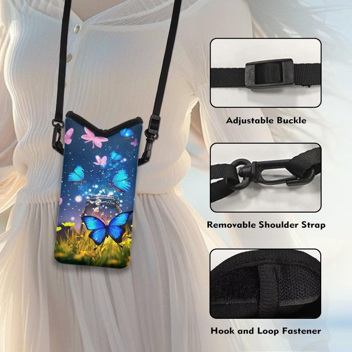Adjustable Crossbody Phone Bag with Hook & Loop Strap Hand Free Cell Phone Bag for Women Men Running Travel Essentials
