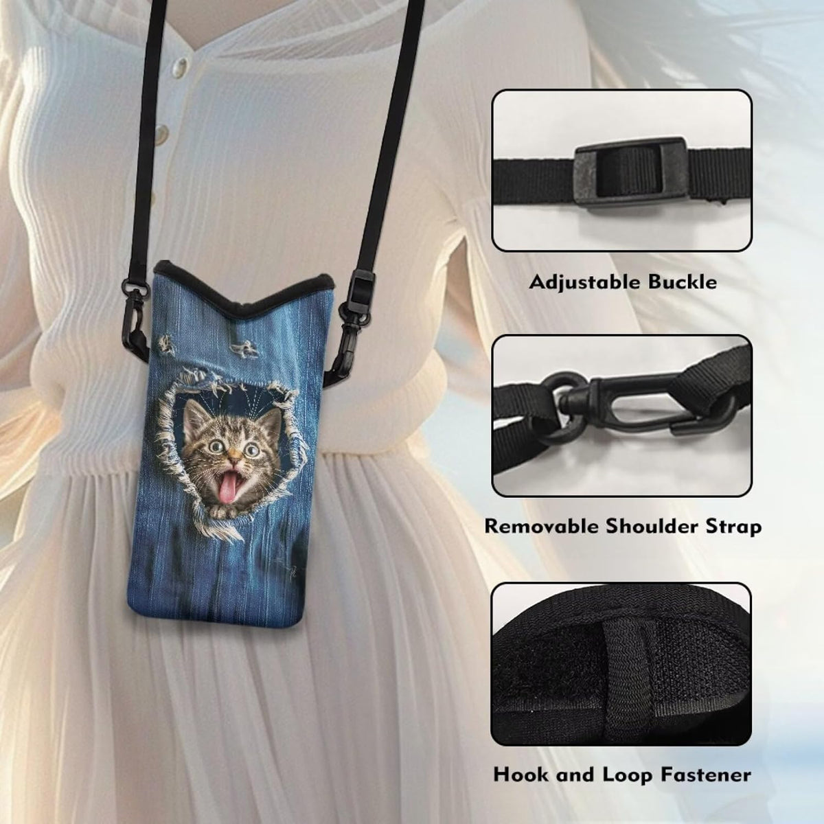 Adjustable Crossbody Phone Bag with Hook & Loop Strap Hand Free Cell Phone Bag for Women Men Running Travel Essentials