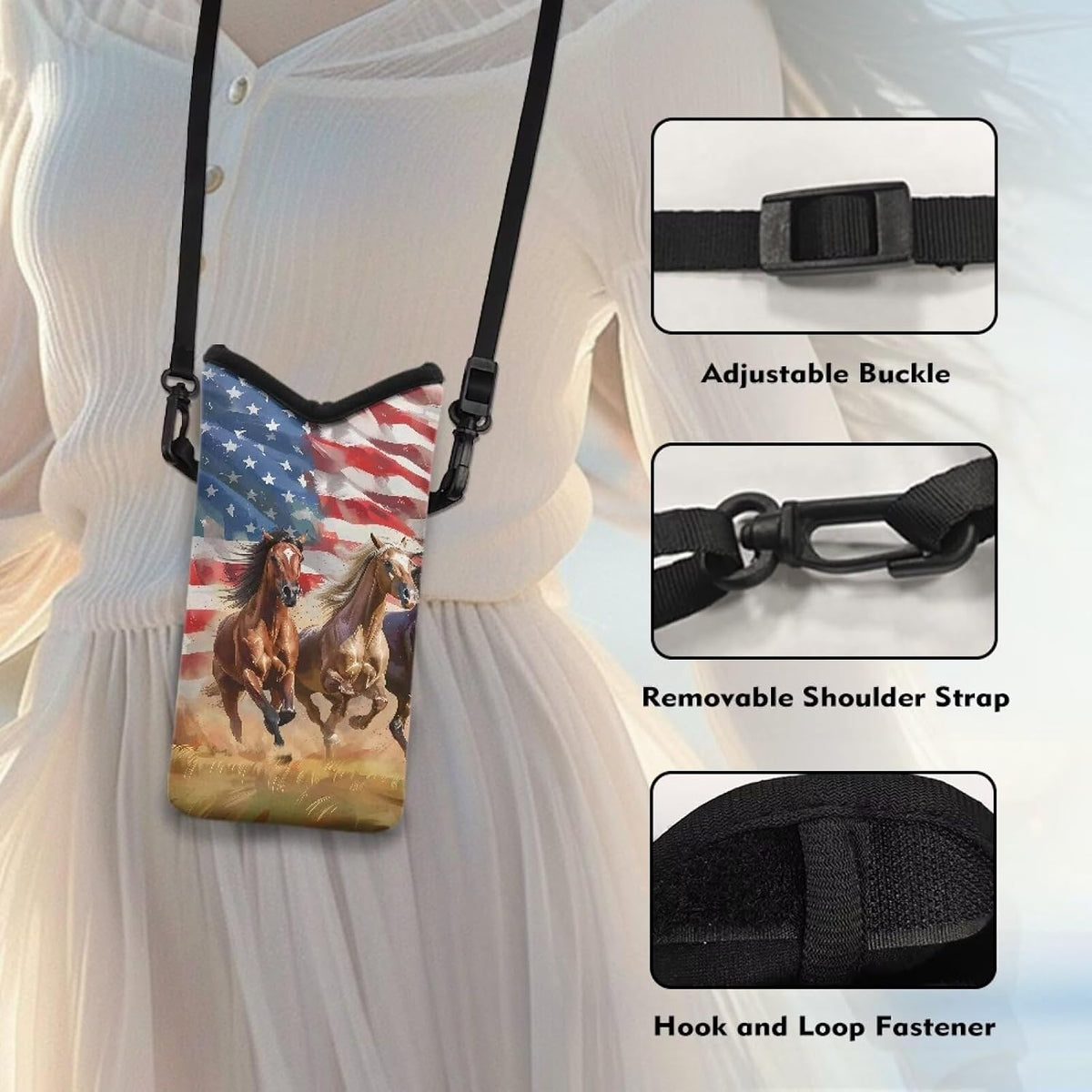 Adjustable Crossbody Phone Bag with Hook & Loop Strap Hand Free Cell Phone Bag for Women Men Running Travel Essentials