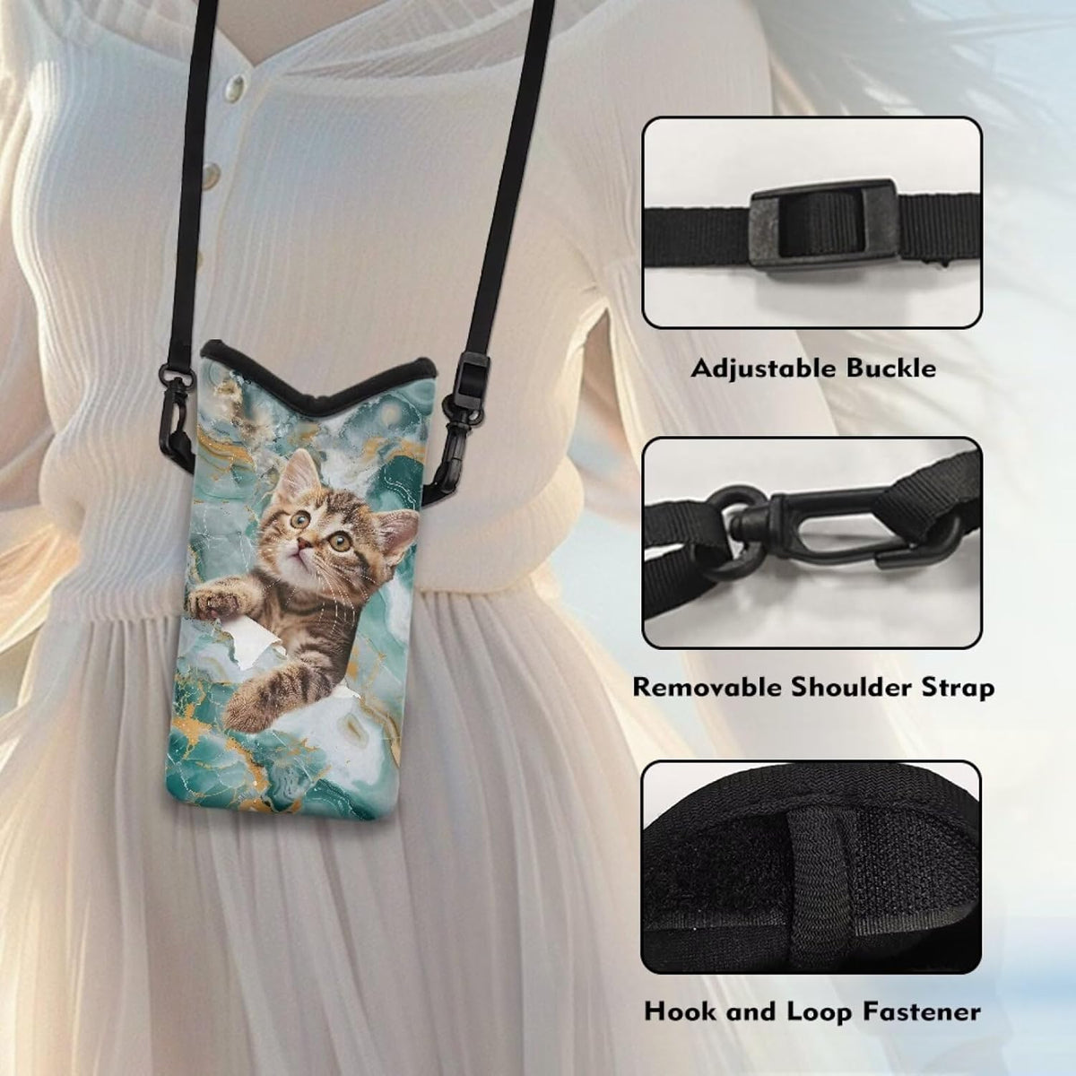 Adjustable Crossbody Phone Bag with Hook & Loop Strap Hand Free Cell Phone Bag for Women Men Running Travel Essentials