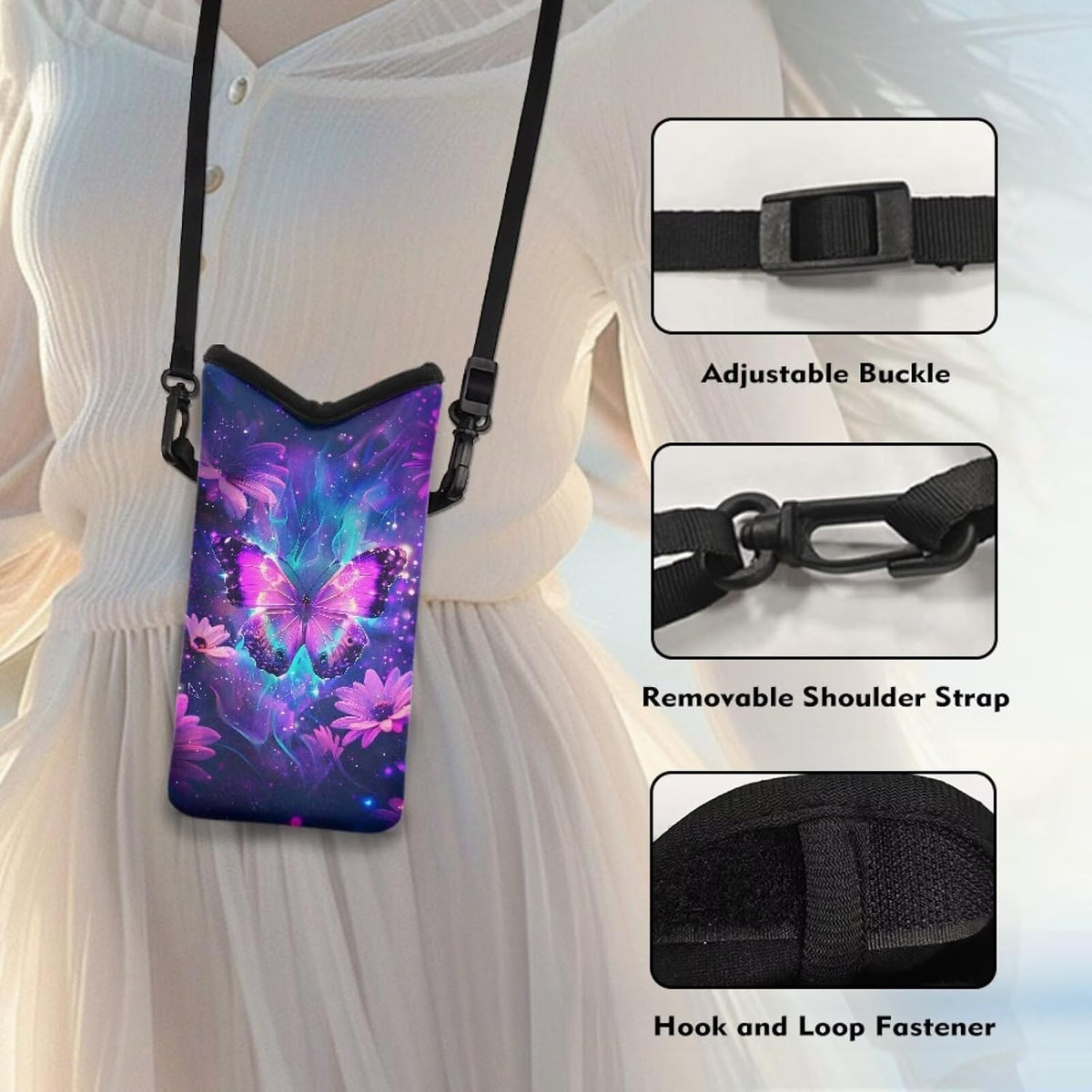 Adjustable Crossbody Phone Bag with Hook & Loop Strap Hand Free Cell Phone Bag for Women Men Running Travel Essentials
