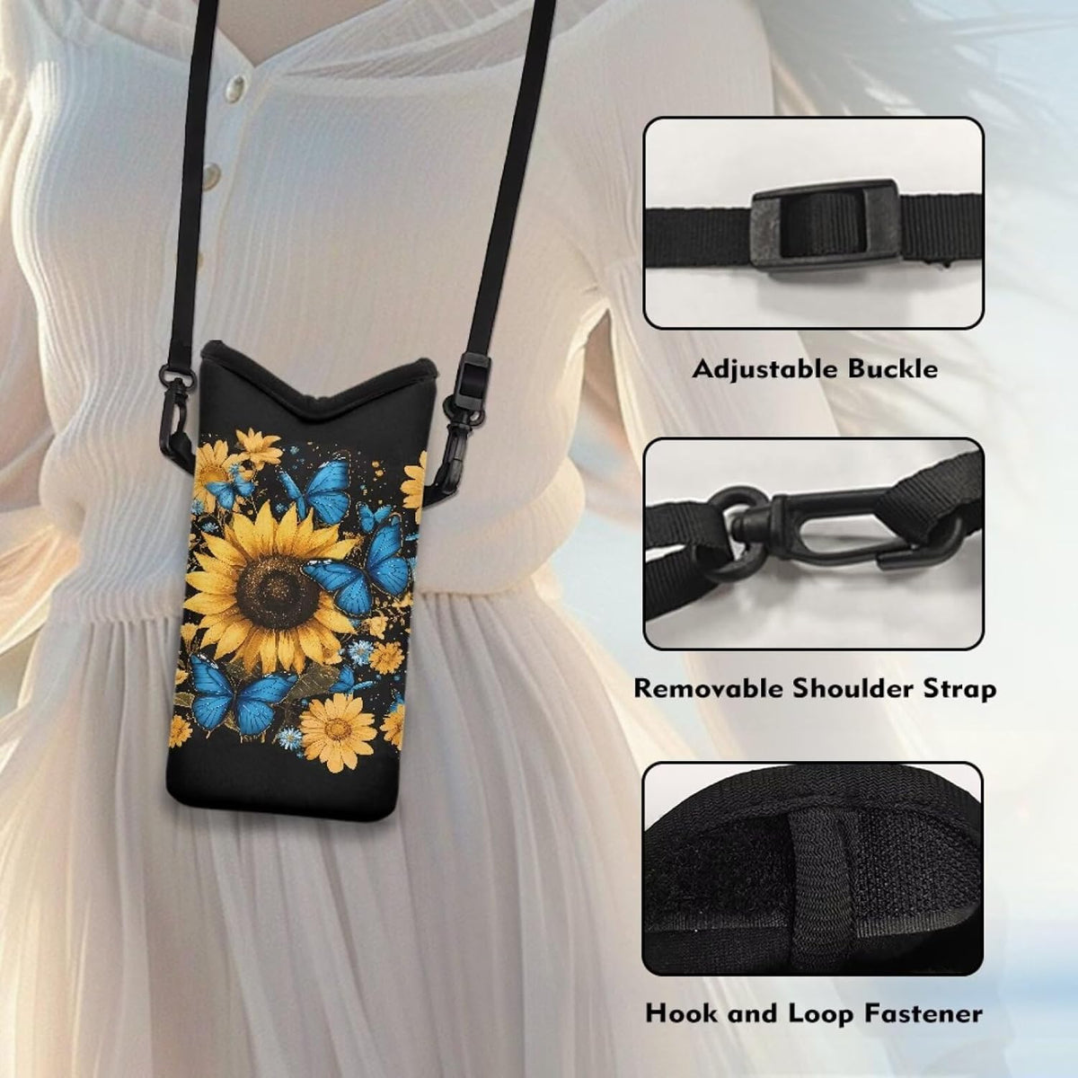 Adjustable Crossbody Phone Bag with Hook & Loop Strap Hand Free Cell Phone Bag for Women Men Running Travel Essentials