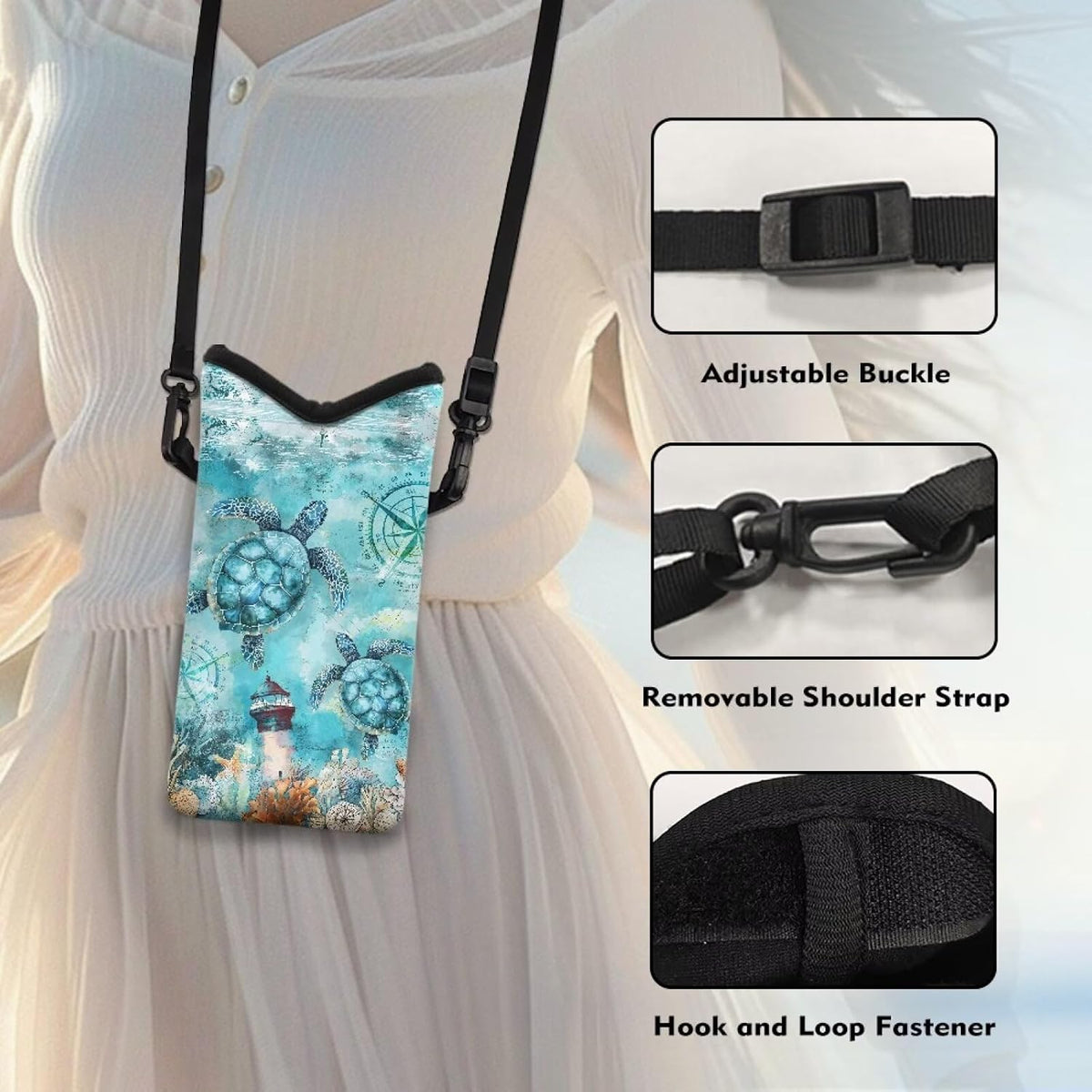 Adjustable Crossbody Phone Bag with Hook & Loop Strap Hand Free Cell Phone Bag for Women Men Running Travel Essentials