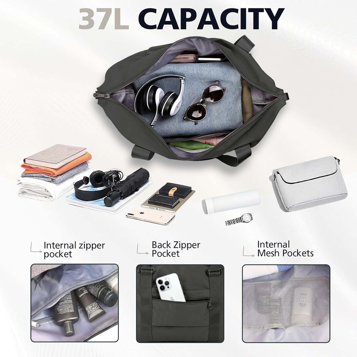Travel Duffle, Waterproof Weekender Carry On Tote for Women, Travel Essentials Sport Gym for Men, Hospital Bag for Labor and Delivery, Overnight Luggage With Trolley Sleeve