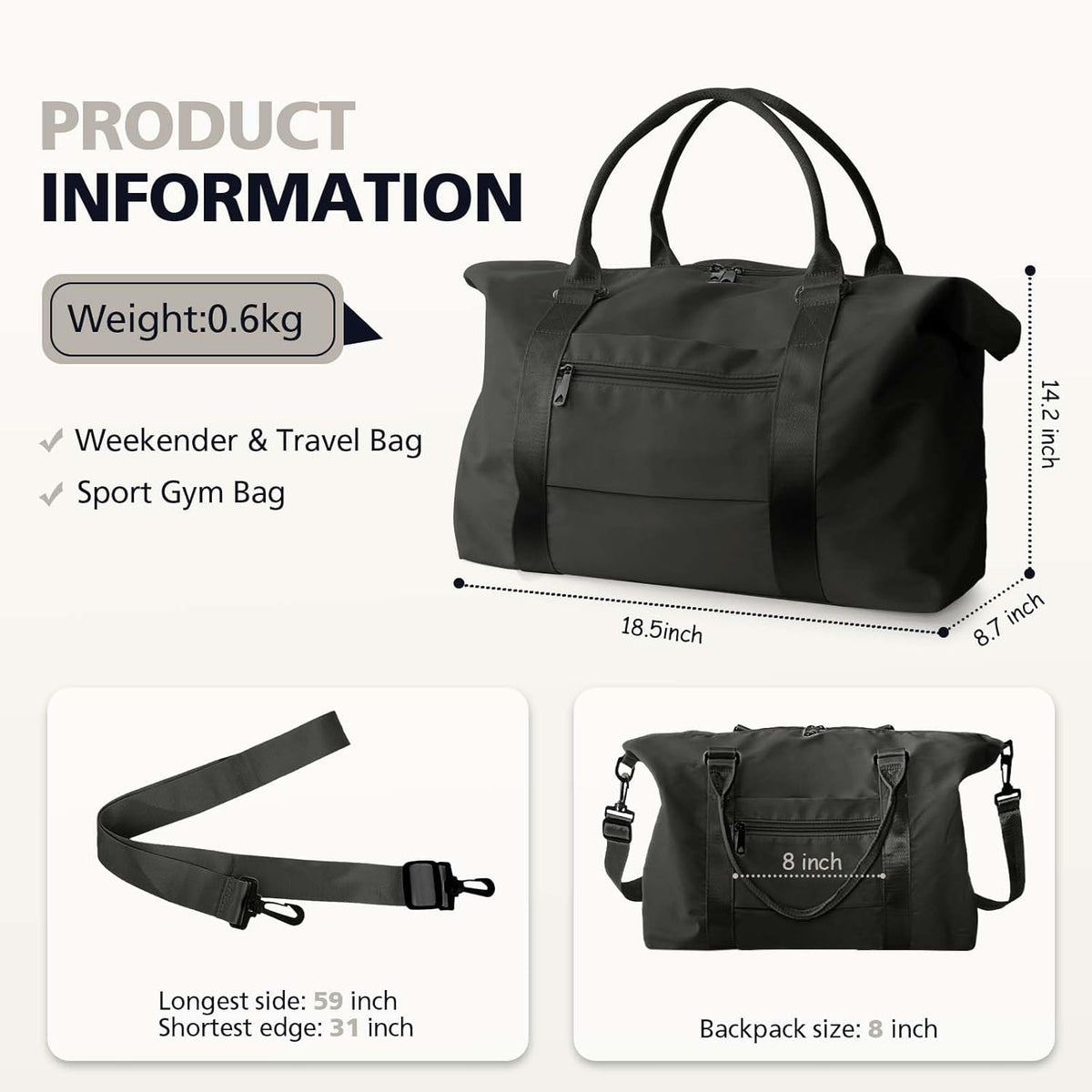 Travel Duffle, Waterproof Weekender Carry On Tote for Women, Travel Essentials Sport Gym for Men, Hospital Bag for Labor and Delivery, Overnight Luggage With Trolley Sleeve