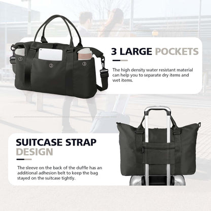 Travel Duffle, Waterproof Weekender Carry On Tote for Women, Travel Essentials Sport Gym for Men, Hospital Bag for Labor and Delivery, Overnight Luggage With Trolley Sleeve