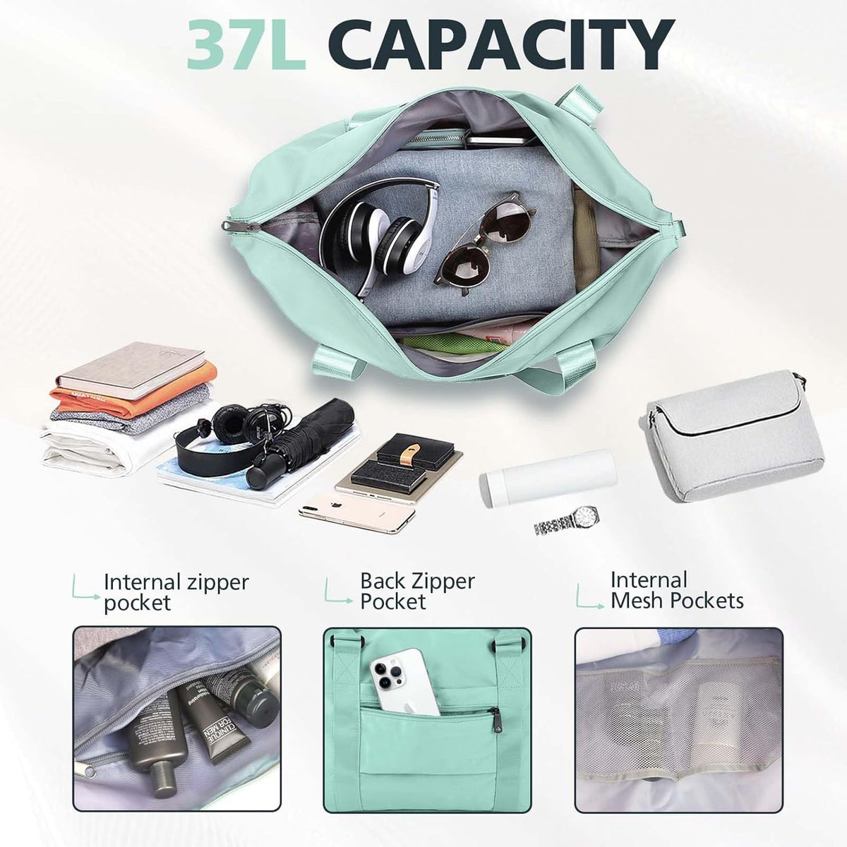 Travel Duffle, Waterproof Weekender Carry On Tote for Women, Travel Essentials Sport Gym for Men, Hospital Bag for Labor and Delivery, Overnight Luggage With Trolley Sleeve